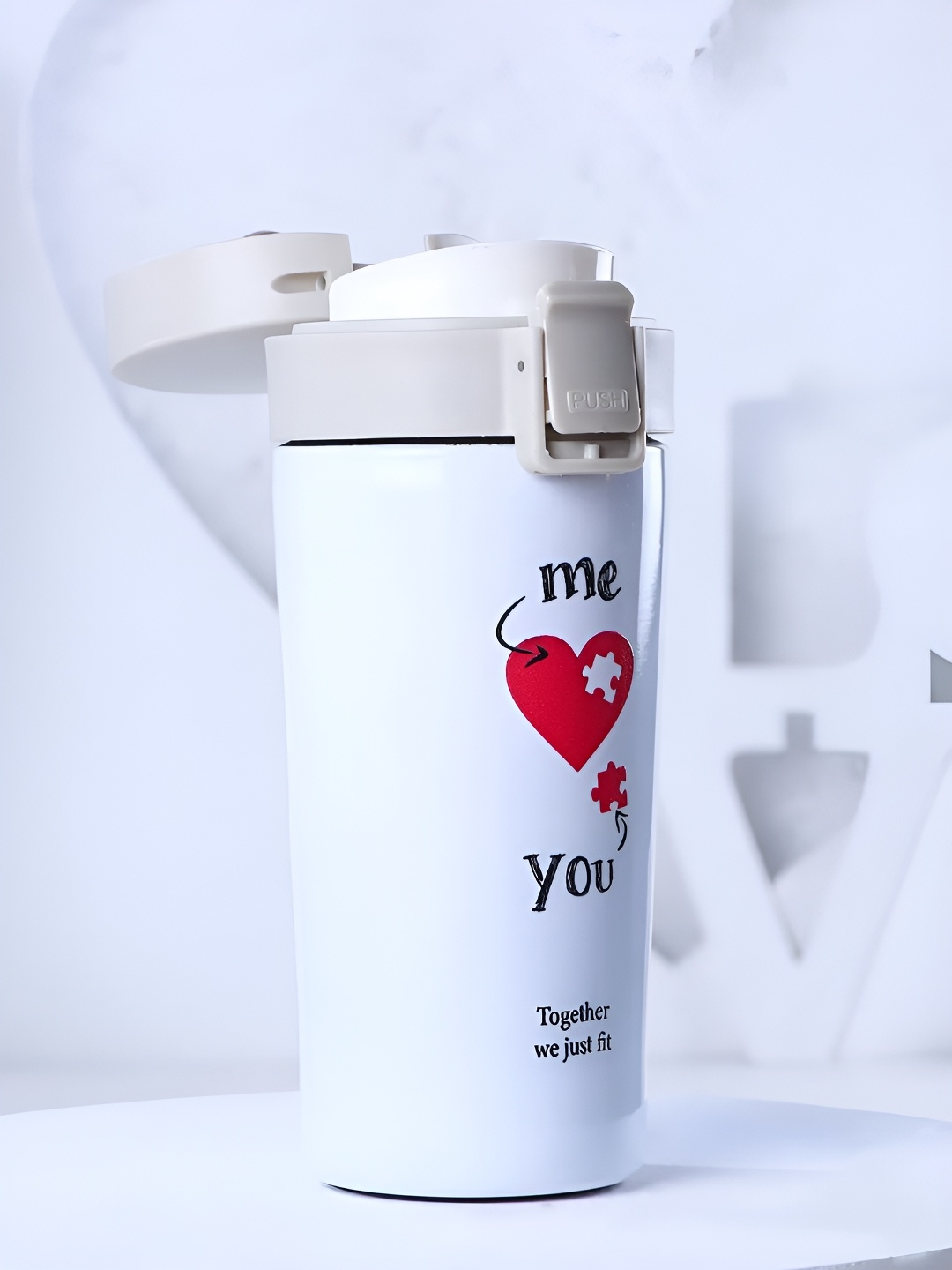 

fnp White & Red Typography Printed Ceramic Water Bottle 325ml
