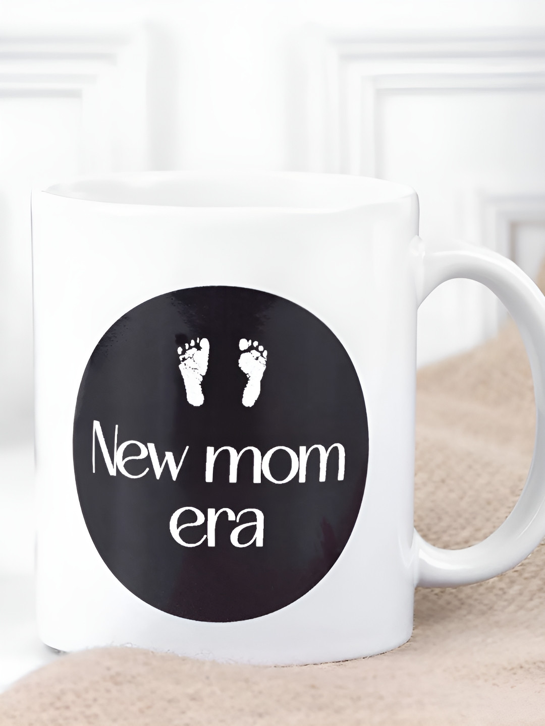 

fnp White & Black New Mom Era Printed Ceramic Glossy Mug 325 ml