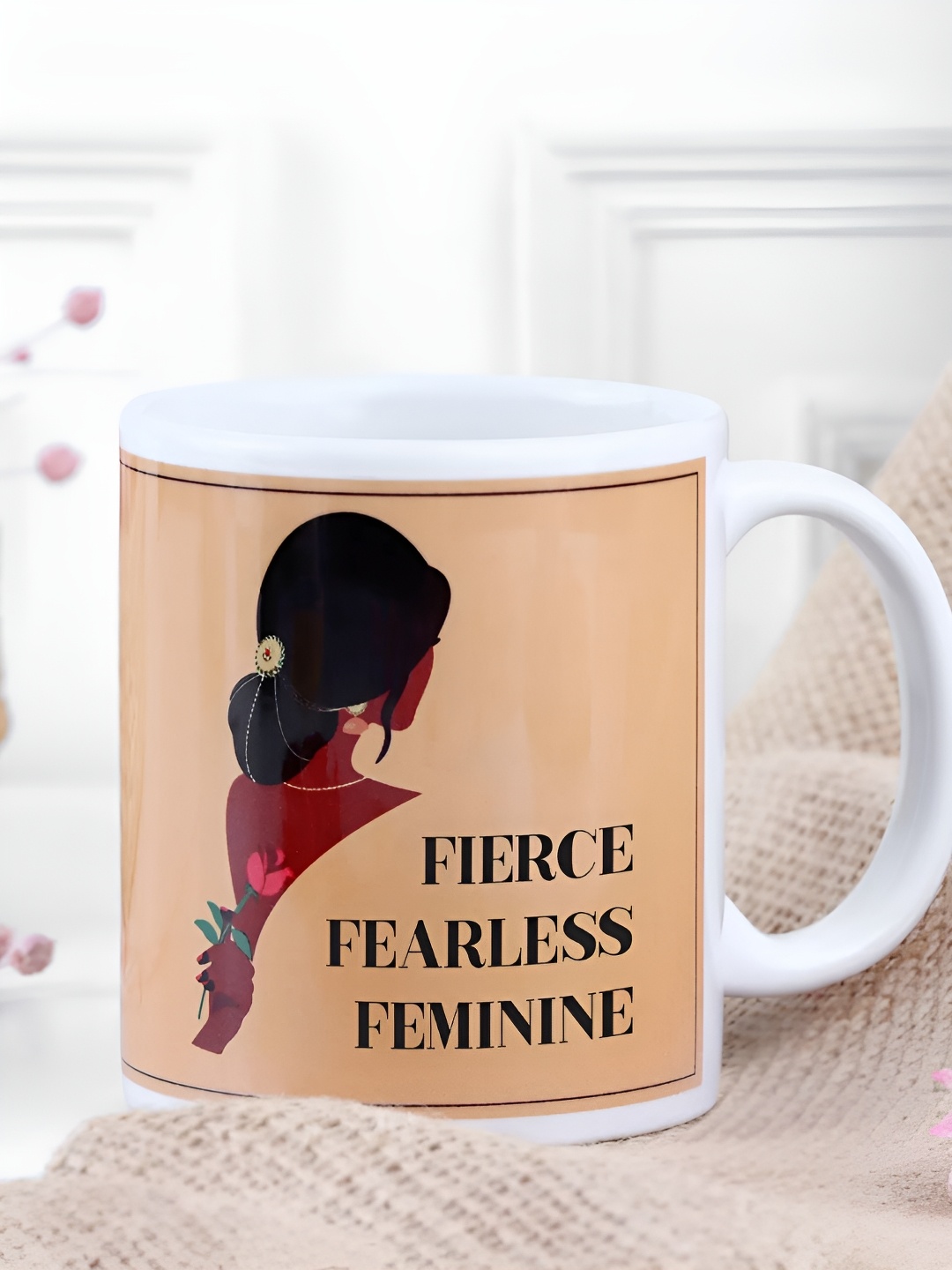 

fnp White & Peach Text or Slogans Printed Ceramic Glossy Mug 325ml