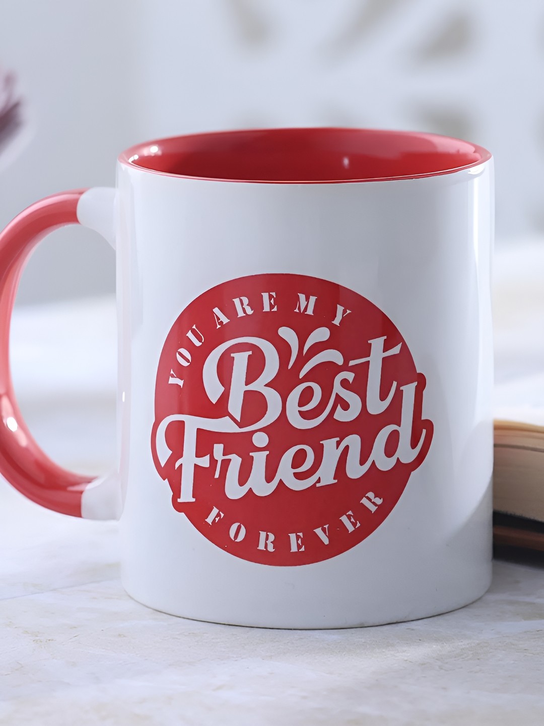 

fnp White & Red Text Or Slogans Printed Ceramic Glossy Mug 325ml