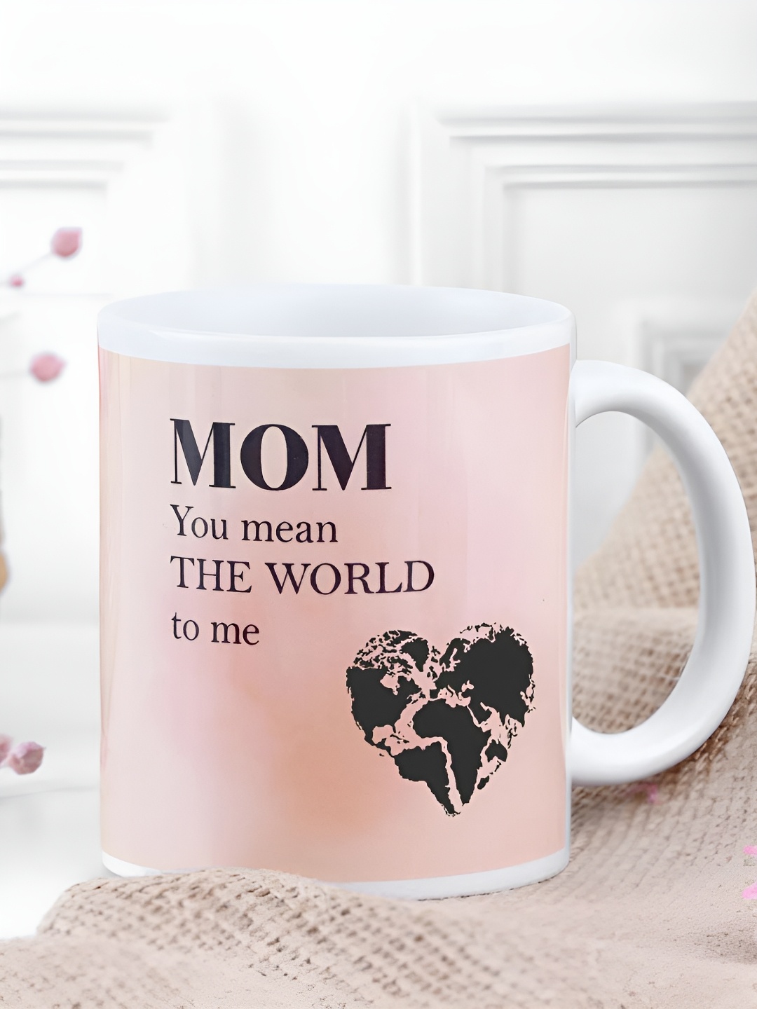 

fnp White & Pink Worlds Best Mom Printed Ceramic Glossy Mug 325 ml