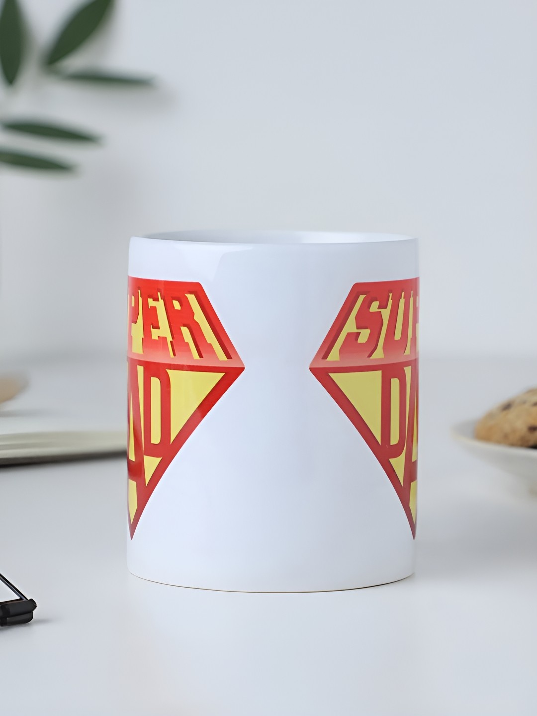 

fnp White & Red Superhero Dad Printed Ceramic Glossy Mug 325 ml