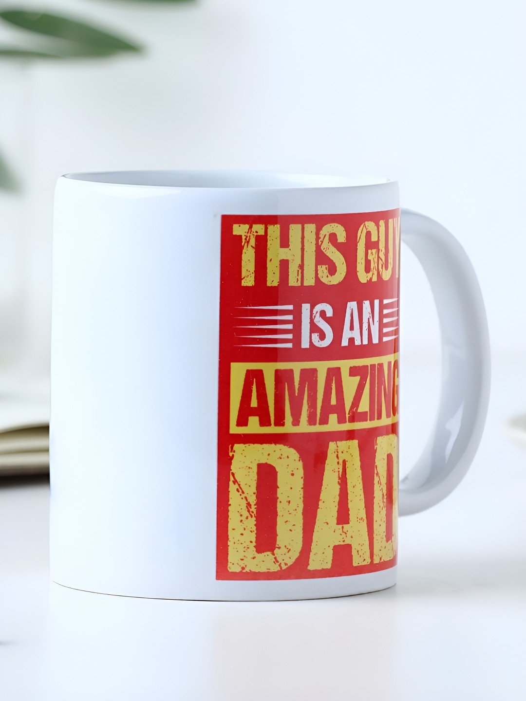 

fnp White & Red Amazing Dad Tribute Printed Ceramic Glossy Mug 325 ml