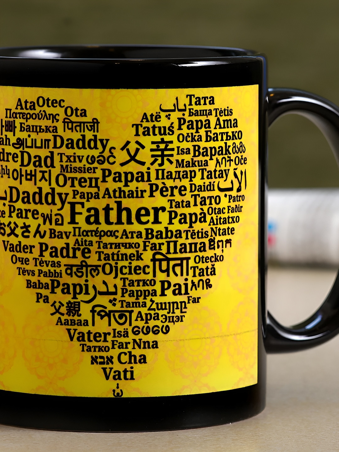 

fnp Black & Yellow Happy Fathers Day Printed Ceramic Glossy Mug 325 ml