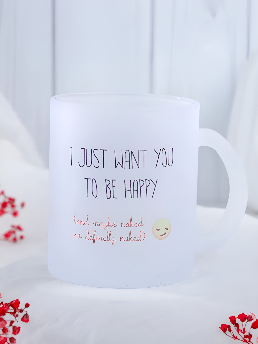 

fnp White & Black Just Want You To Be Happy Printed Ceramic Glossy Mug 325 ml