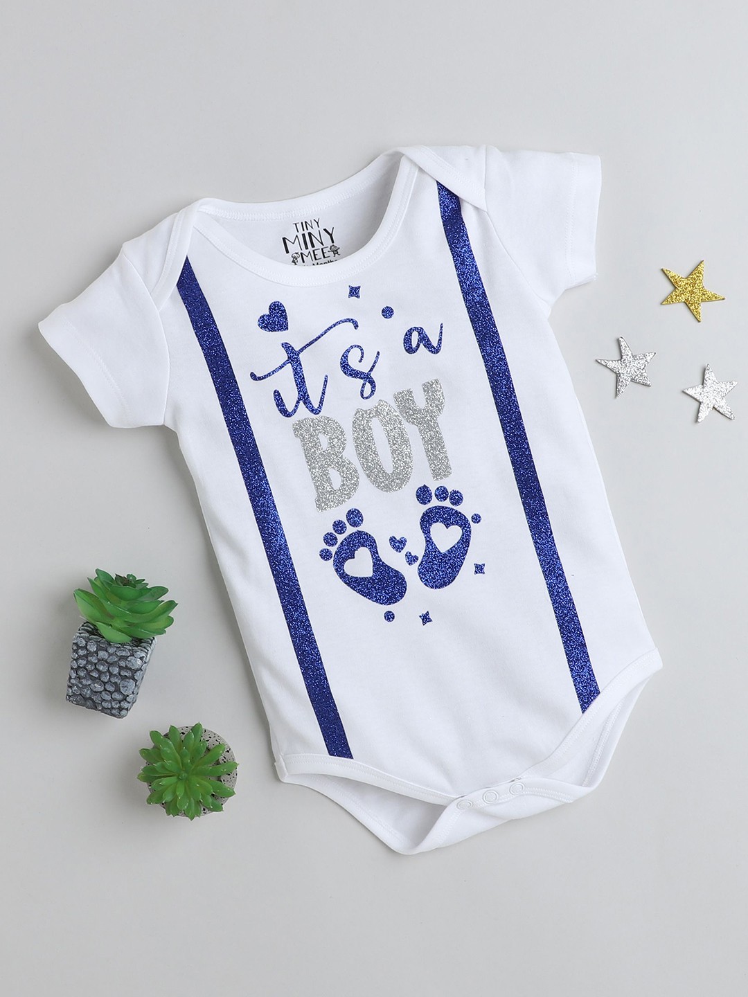 

TINY MINY ME Infant Boys Printed Short Sleeves Bodysuit, White