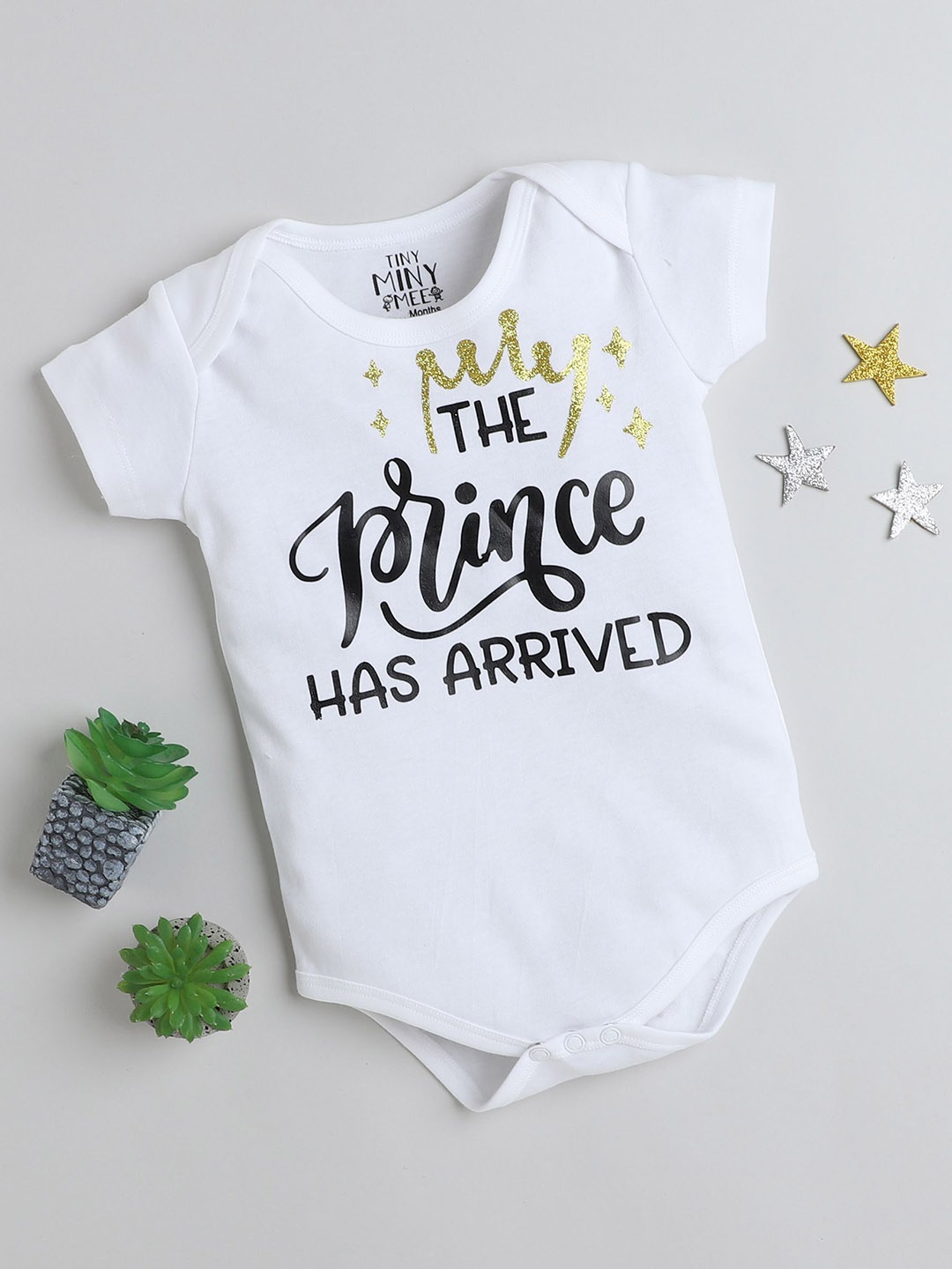 

TINY MINY ME Infant Boys Printed Short Sleeves Bodysuit, White