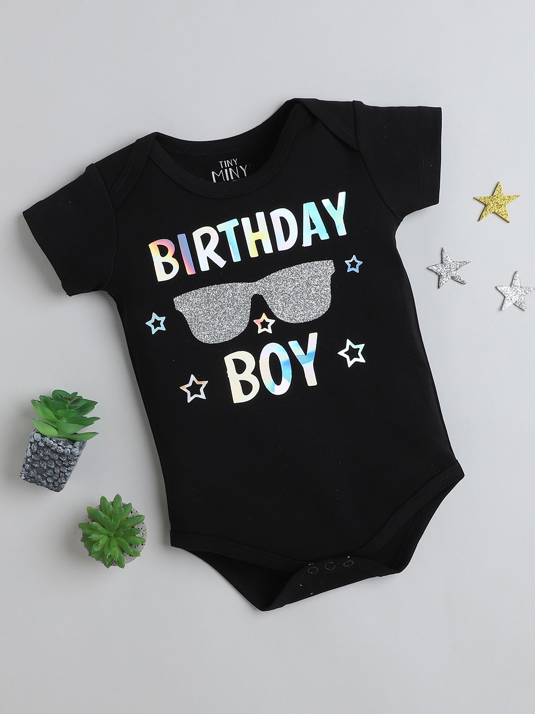 

TINY MINY ME Infant Boys Printed Short Sleeves Bodysuit, Black