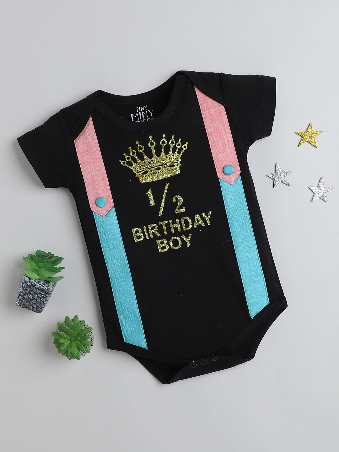 

TINY MINY ME Infant Boys Printed Short Sleeves Bodysuit, Black