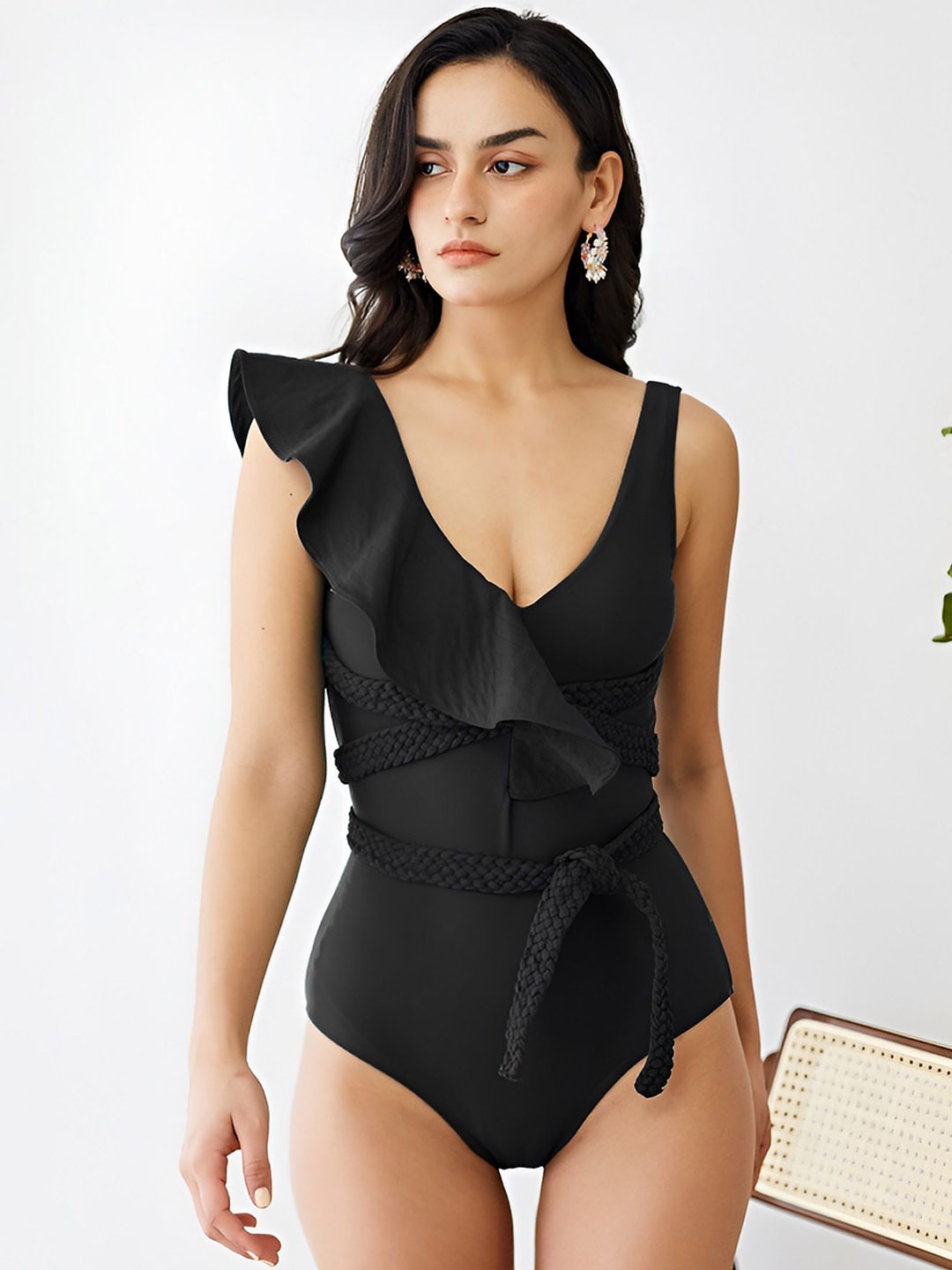 

FIESTA RESORTWEAR Padded Sleeveless Braided Swimsuit, Black