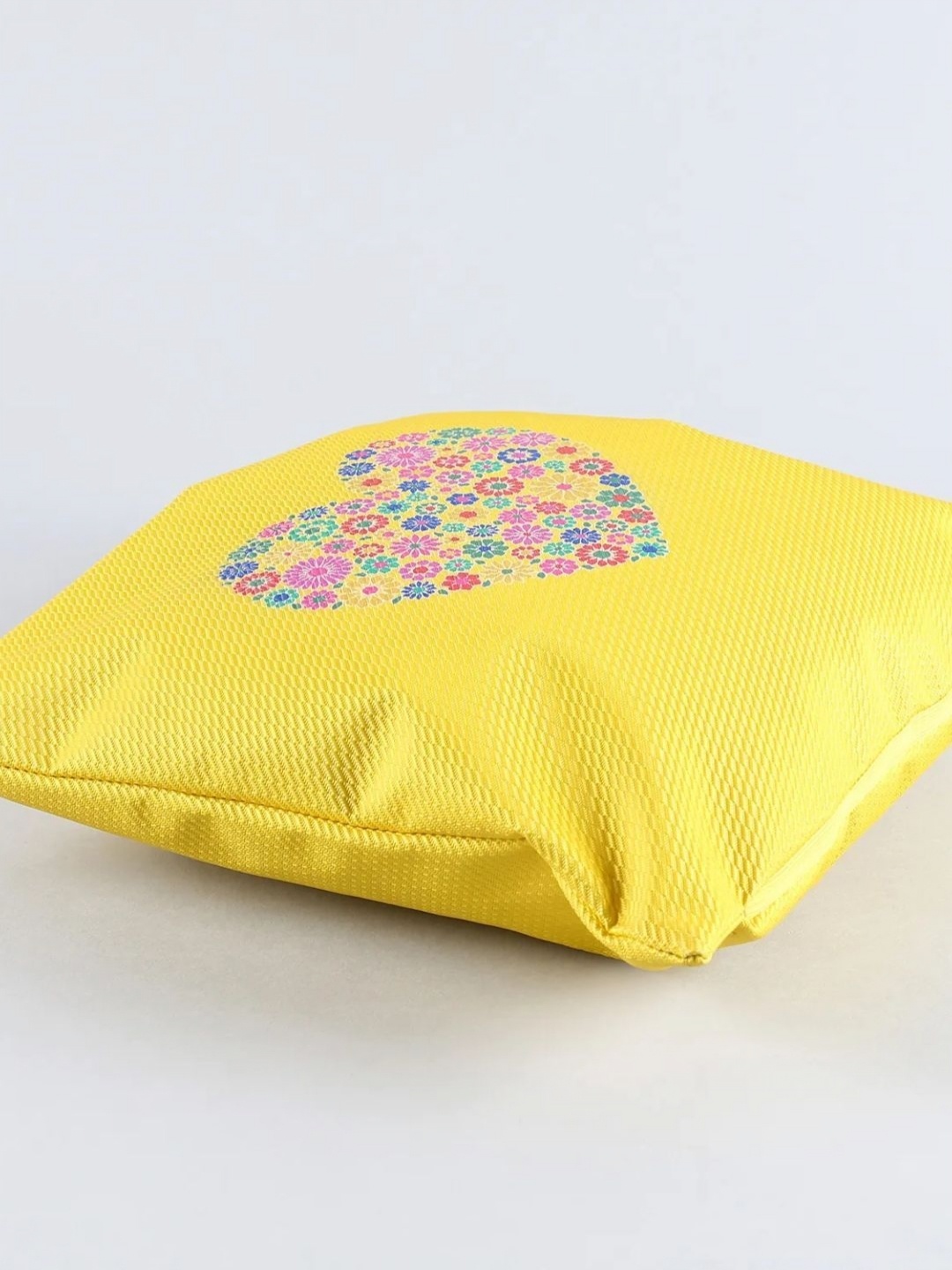 

fnp Yellow & Pink Colourful Heart Printed Square Pre Filled Cushion