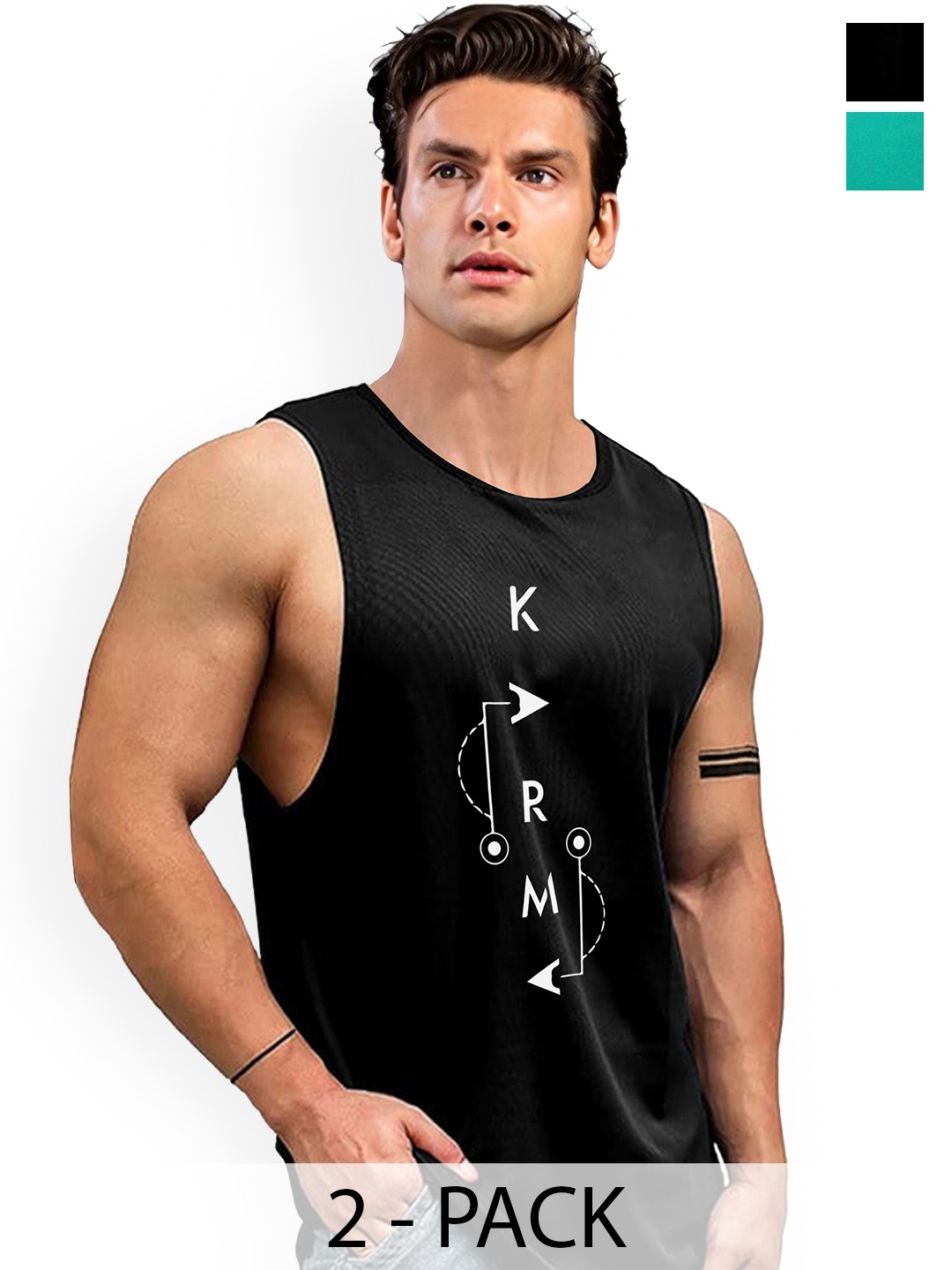 

AUSK Men Pack Of 2 Printed Gym Innerwear Vests A717+723, Black