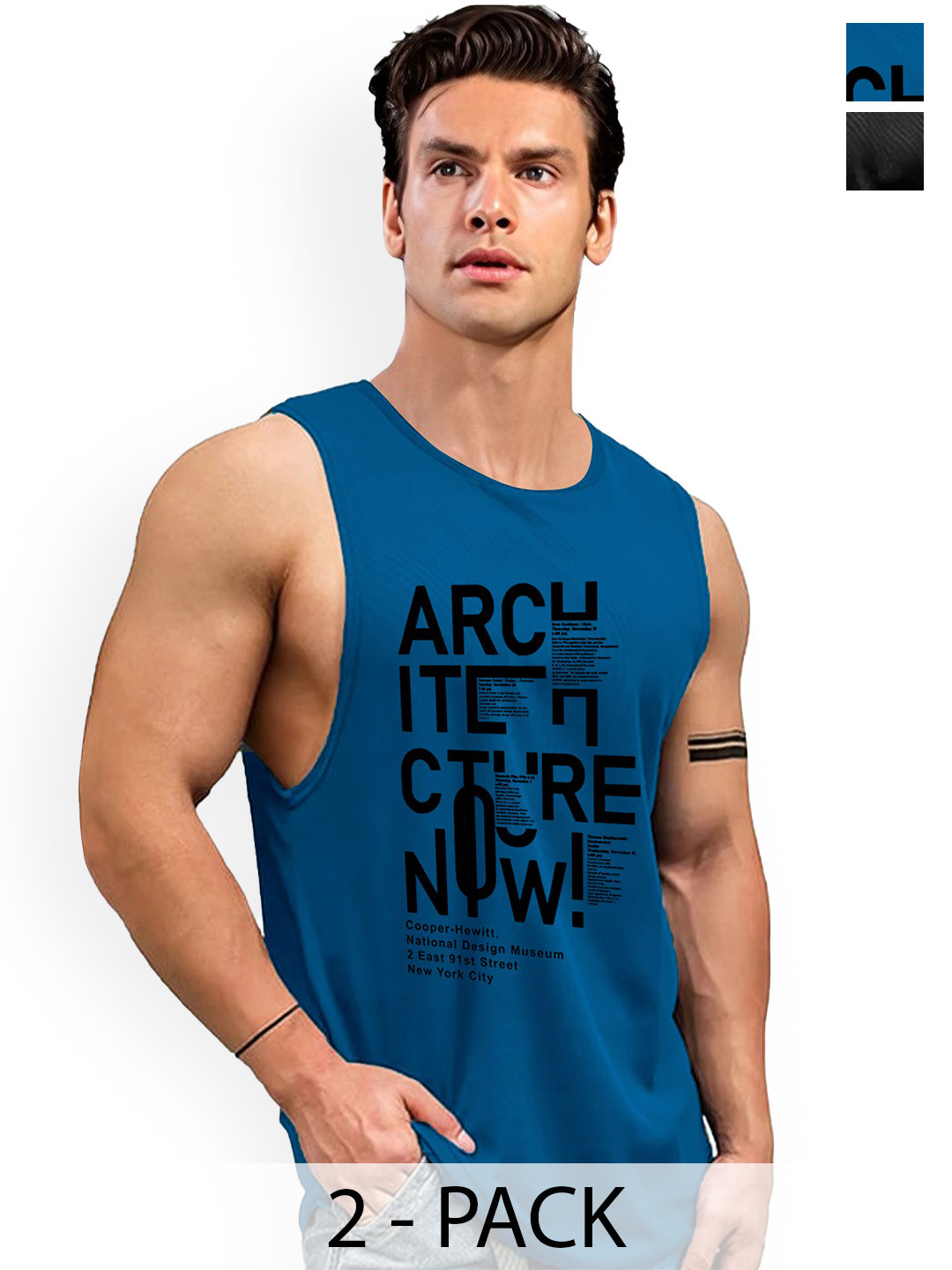 

AUSK 2 Pcs Printed Round Neck Sleeveless Gym Innerwear Vests A739+753, Black