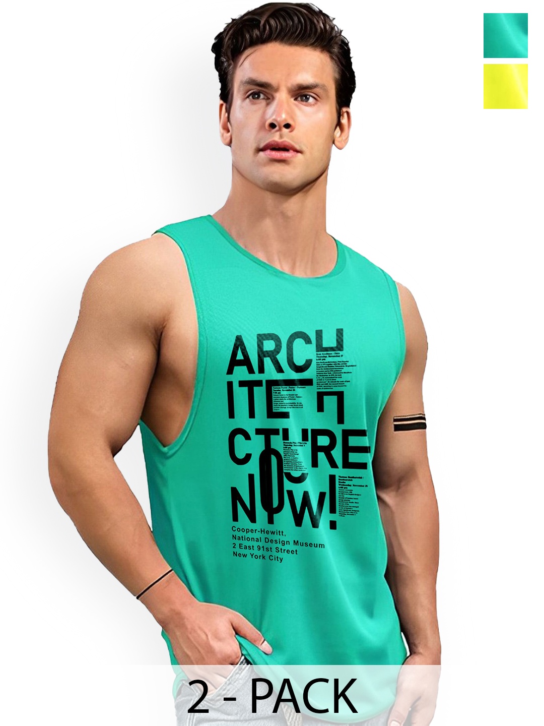 

AUSK Pack Of 2 Printed Sleeveless Round Neck Innerwear A738+759, Yellow