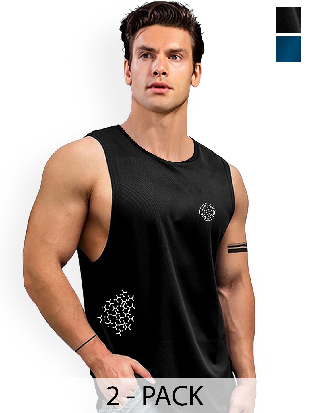 

AUSK Men Pack Of 2 Printed Gym Innerwear Vests, Black