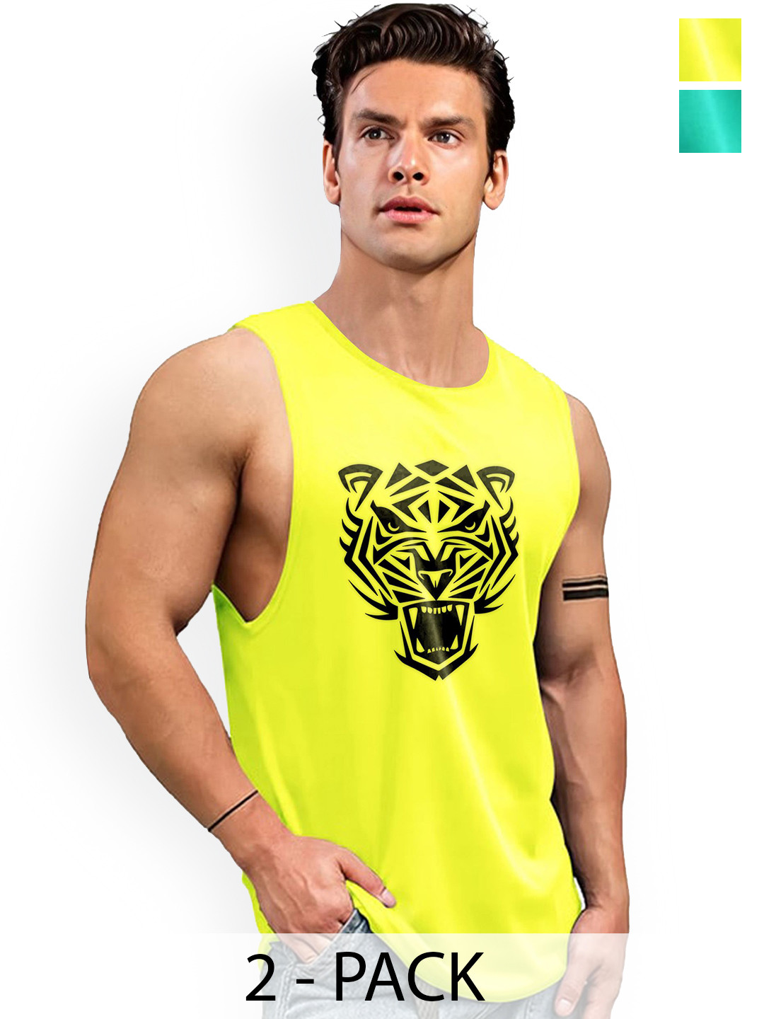 

AUSK Pack Of 2 Men Printed Gym Innerwear Vests, Green