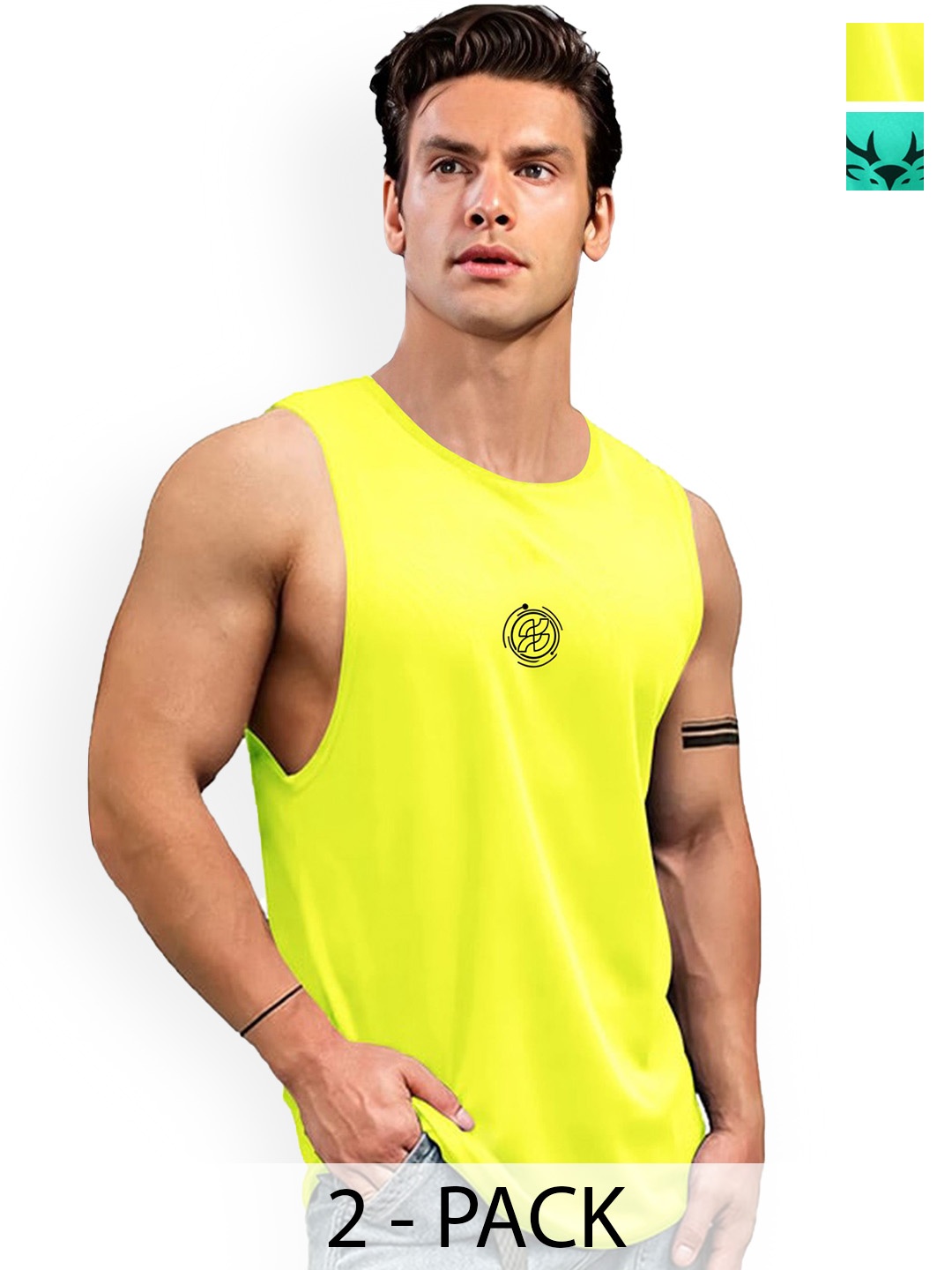 

AUSK Pack Of 2 Printed Sleeveless Innerwear Vests A736+746, Green