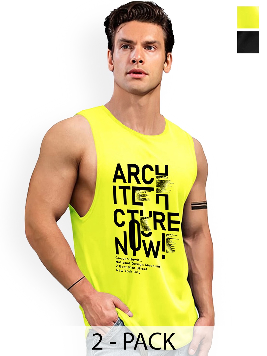 

AUSK Pack Of 2 Printed Sleeveless Innerwear Vests A723+743, Yellow