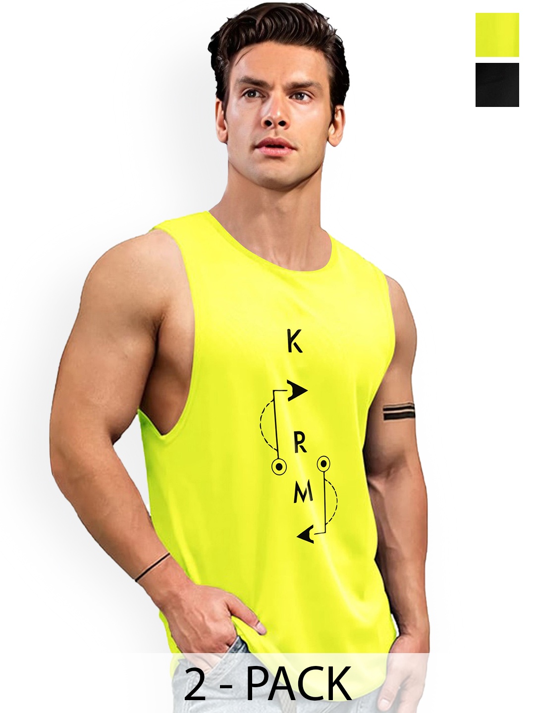 

AUSK Pack Of 2 Printed Gym Innerwear Vests, Yellow