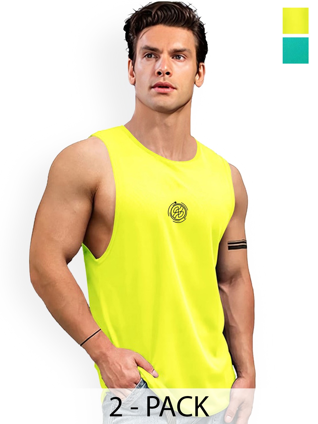 

AUSK Pack Of 2 Printed Sleeveless Innerwear Vests A717+736, Yellow