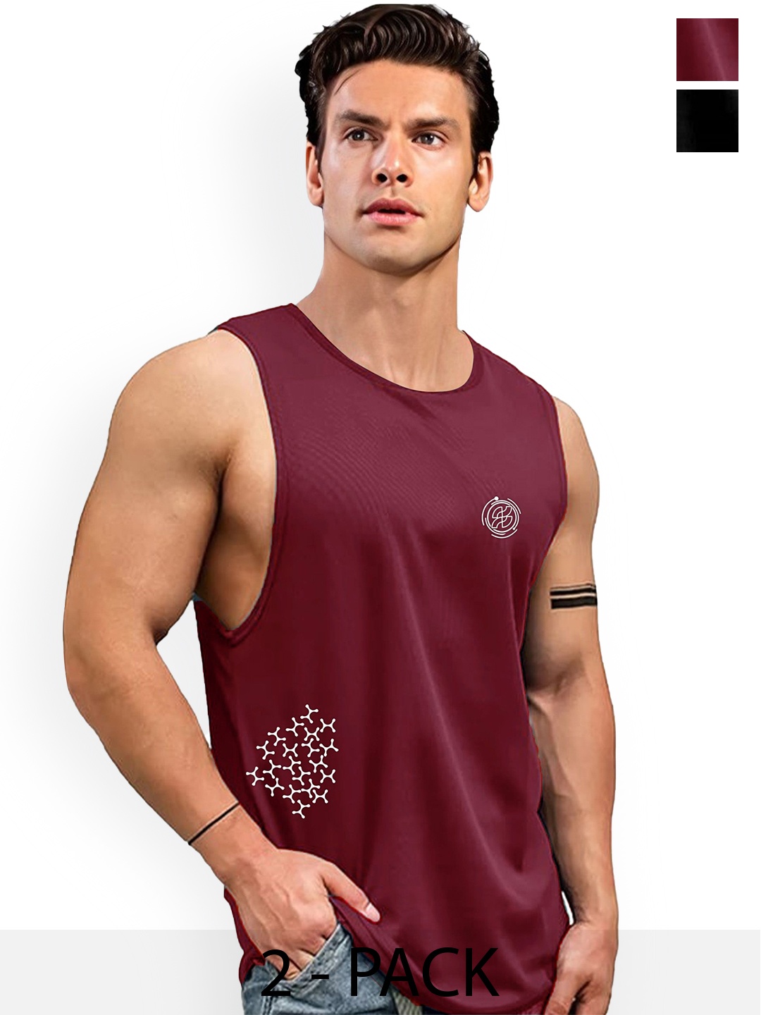 

AUSK Pack Of 2 Printed Gym Innerwear Vests A737+756, Maroon