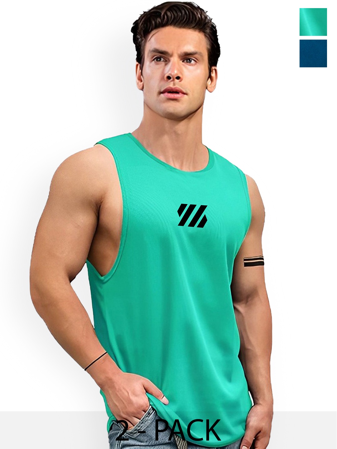 

AUSK Pack Of 2 Printed Sleeveless Round Neck Innerwear Vests A728+762, Green
