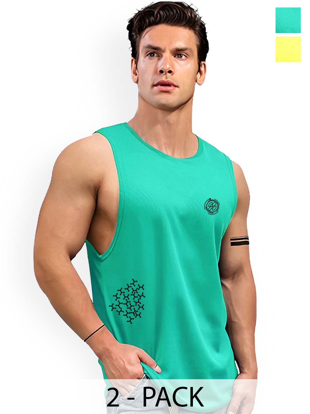 

AUSK Pack Of 2 Printed Sleeveless Innerwear Vests A729+754, Green