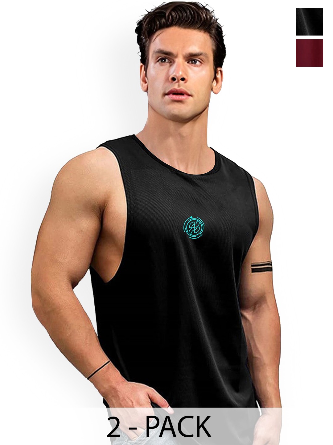 

AUSK Men Printed 2-Pcs Sleeveless Gym Vests A730+749, Maroon