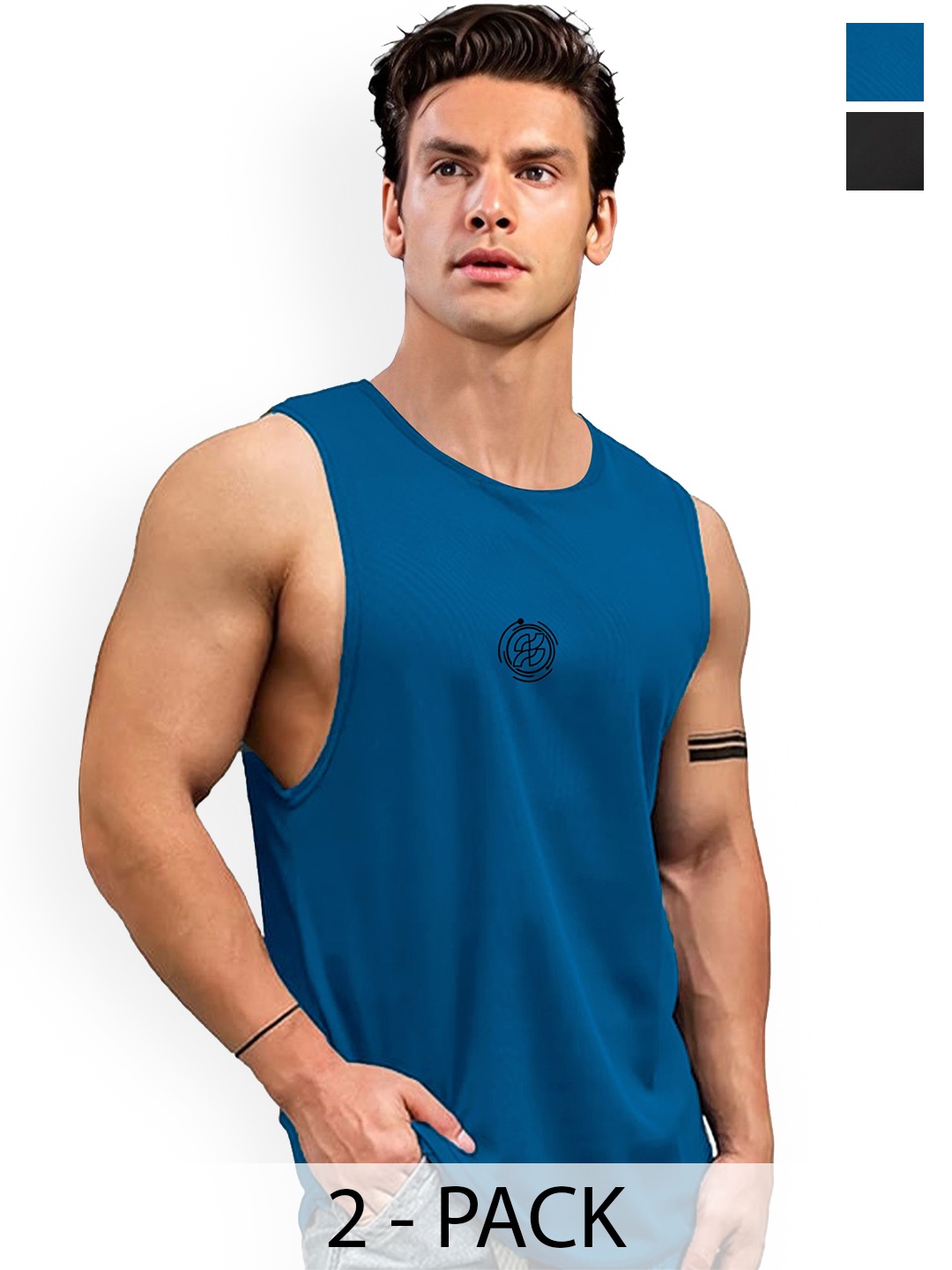 

AUSK Pack Of 2 Printed Sleeveless Round Neck Innerwear A723+735, Navy blue