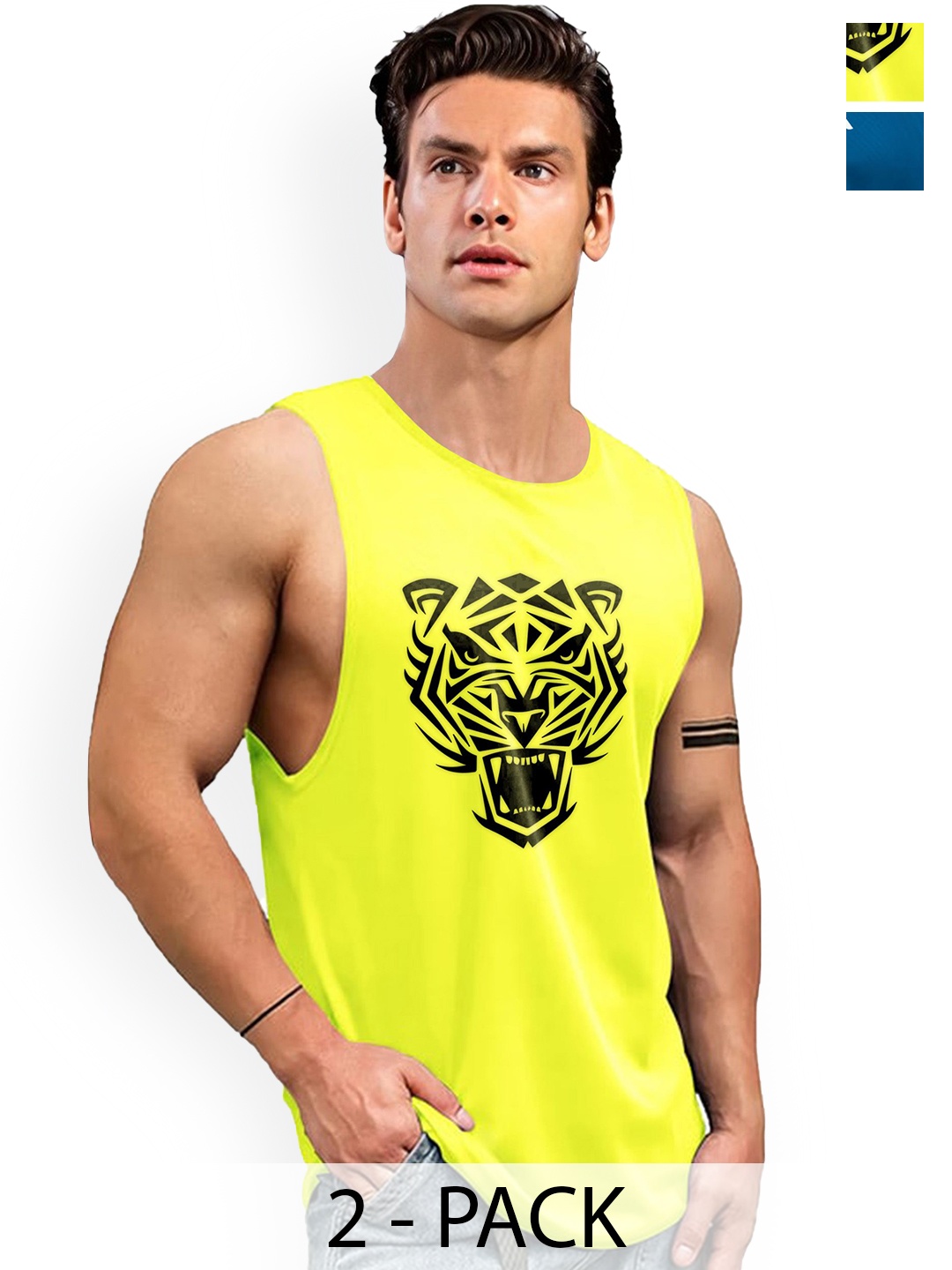 

AUSK Pack Of 2 Printed Sleeveless Gym Innerwear Vests A722+728, Teal