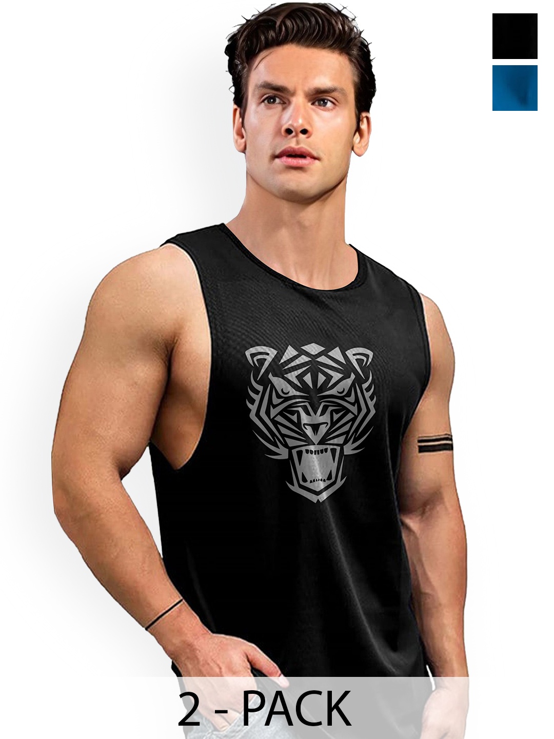 

AUSK Men 2 Pcs Printed Sleeveless Gym Innerwear Vests A716+739, Blue