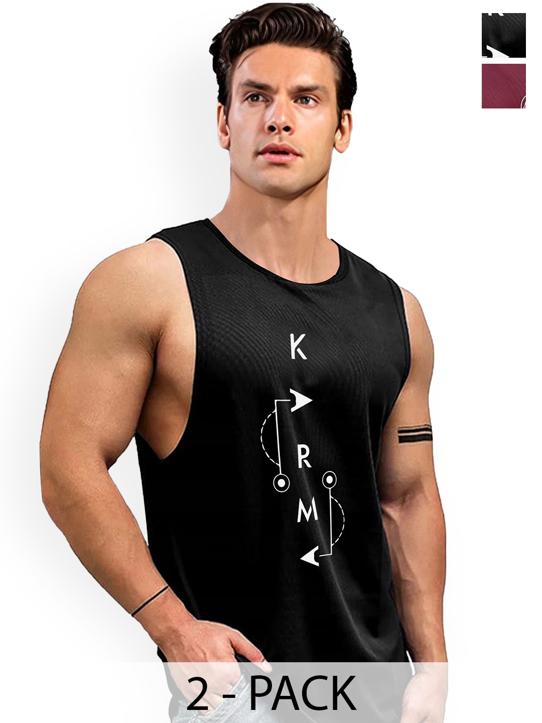 

AUSK Pack Of 2 Printed Sleeveless Gym Innerwear Vests A723+756, Maroon