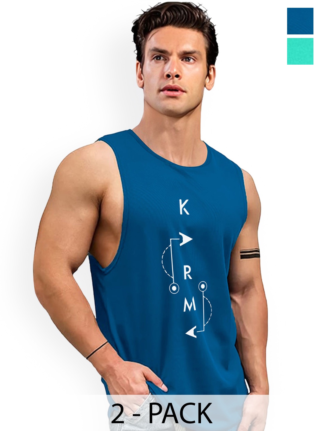 

AUSK Pack Of 2 Printed Gym Innerwear Vests A717+728, Teal