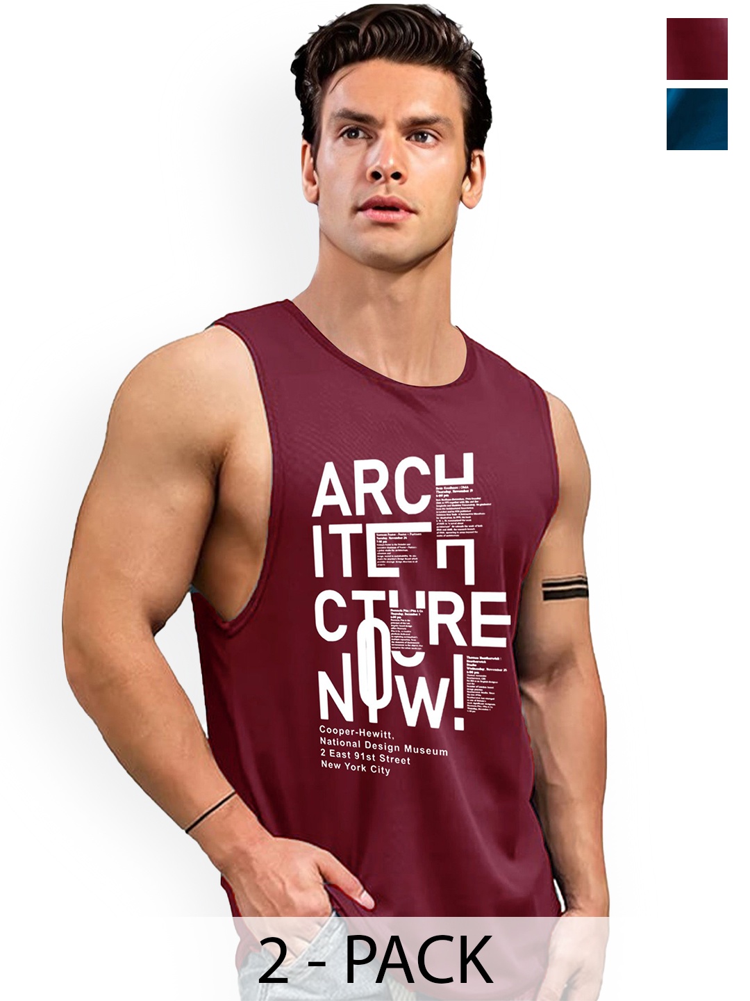 

AUSK Pack Of 2 Men Printed Sleeveless Gym Innerwear Vests, Maroon