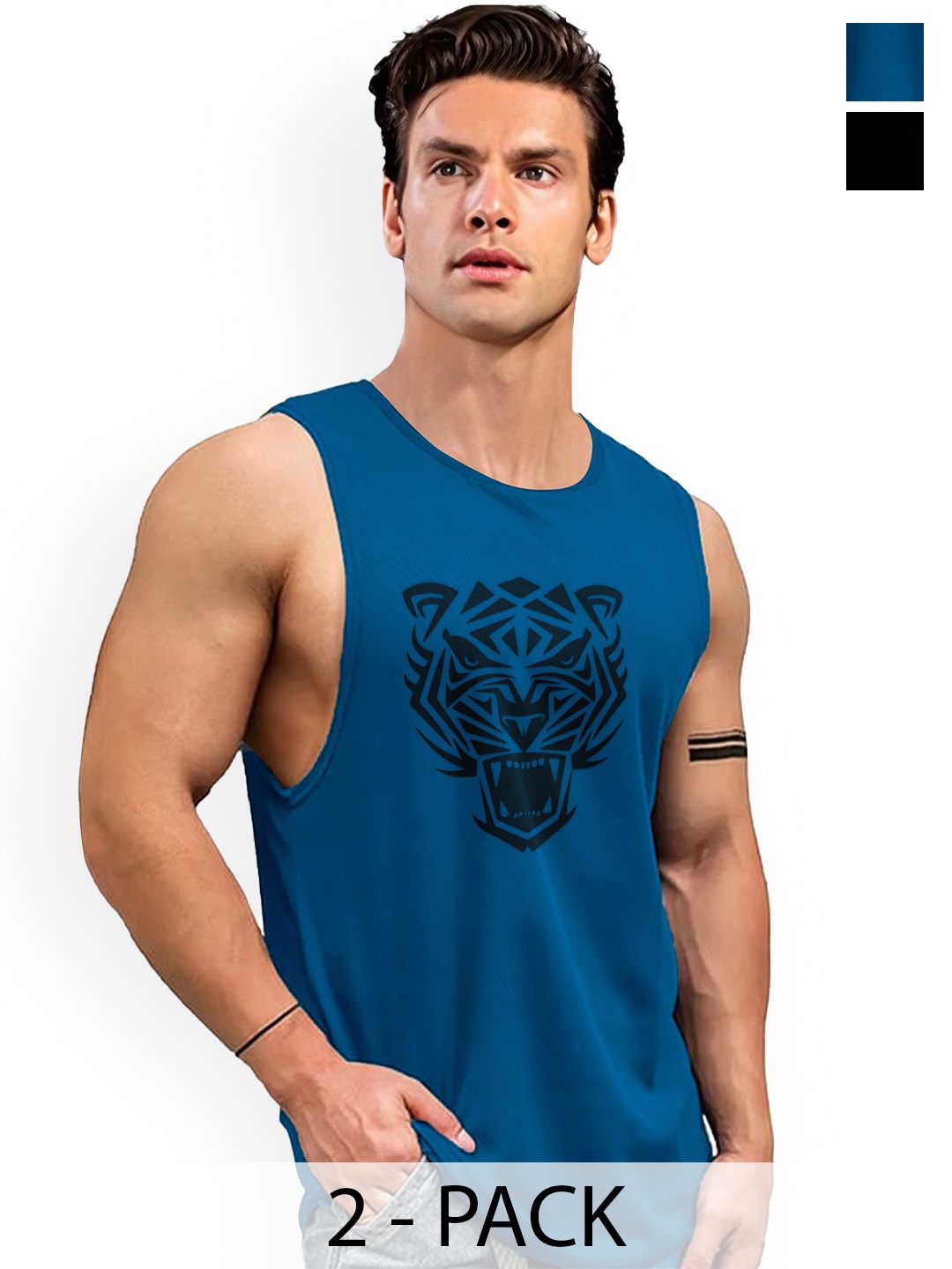 

AUSK Men 2Pcs Printed Sleeveless Gym Innerwear Vests A721+745, Black