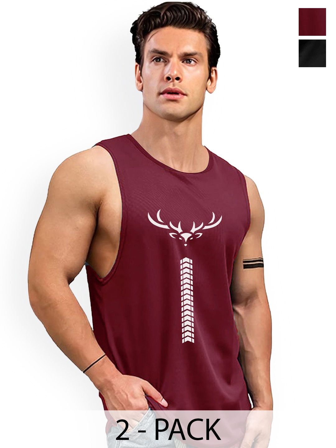 

AUSK Men Pack Of 2 Printed Gym Innerwear Vests, Maroon