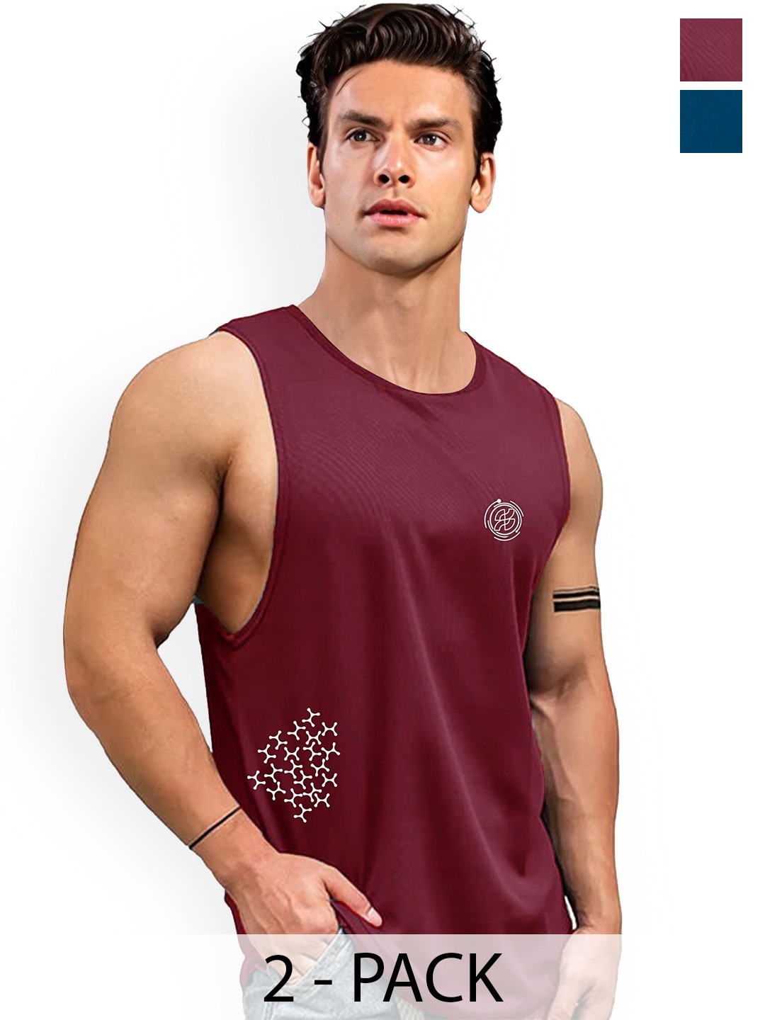 

AUSK Pack Of 2 Printed Sleeveless Gym Innerwear Vests A721+756, Maroon