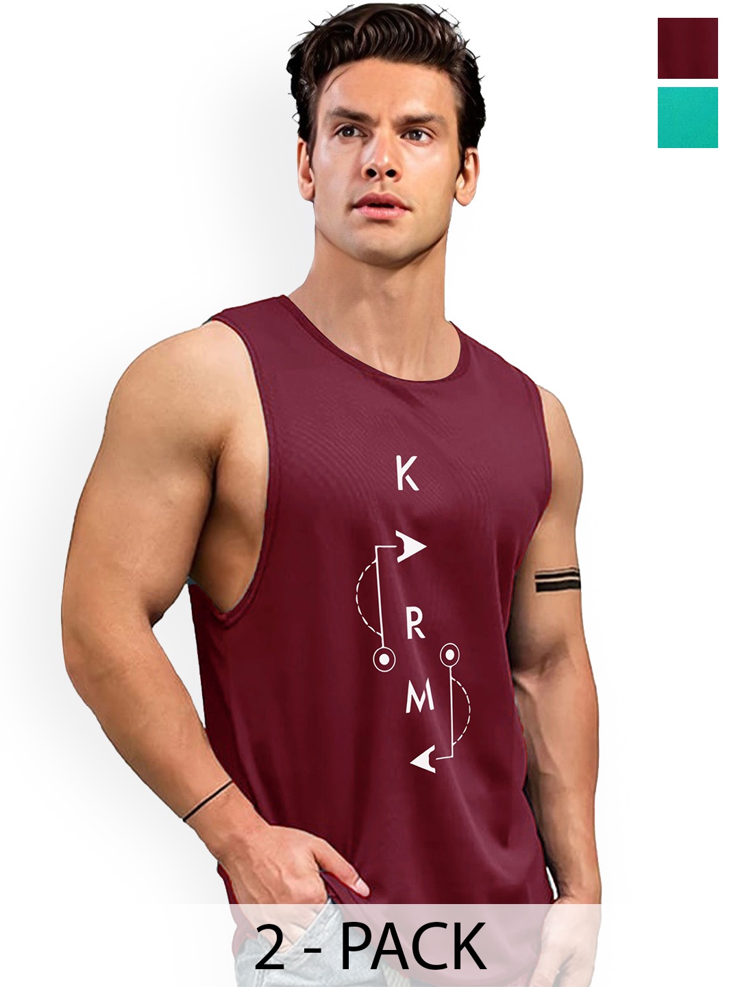 

AUSK Men Pack Of 2 Printed Gym Innerwear Vests, Maroon