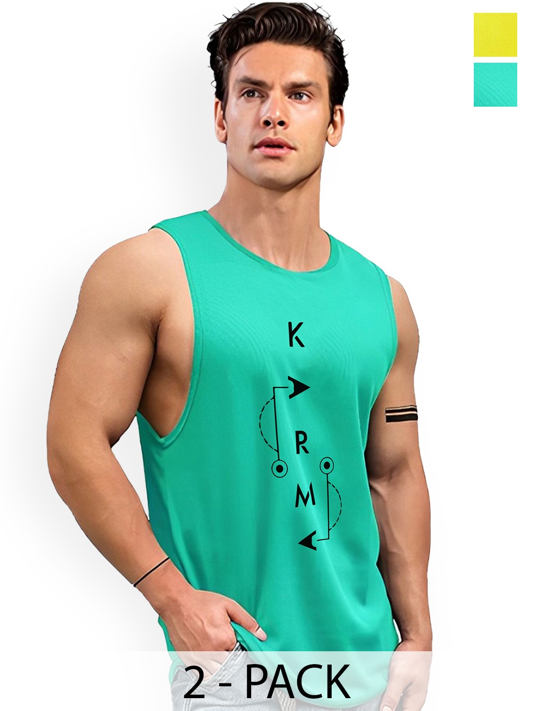 

AUSK Pack Of 2 Printed Sleeveless Gym Innerwear Vests A722+724, Green