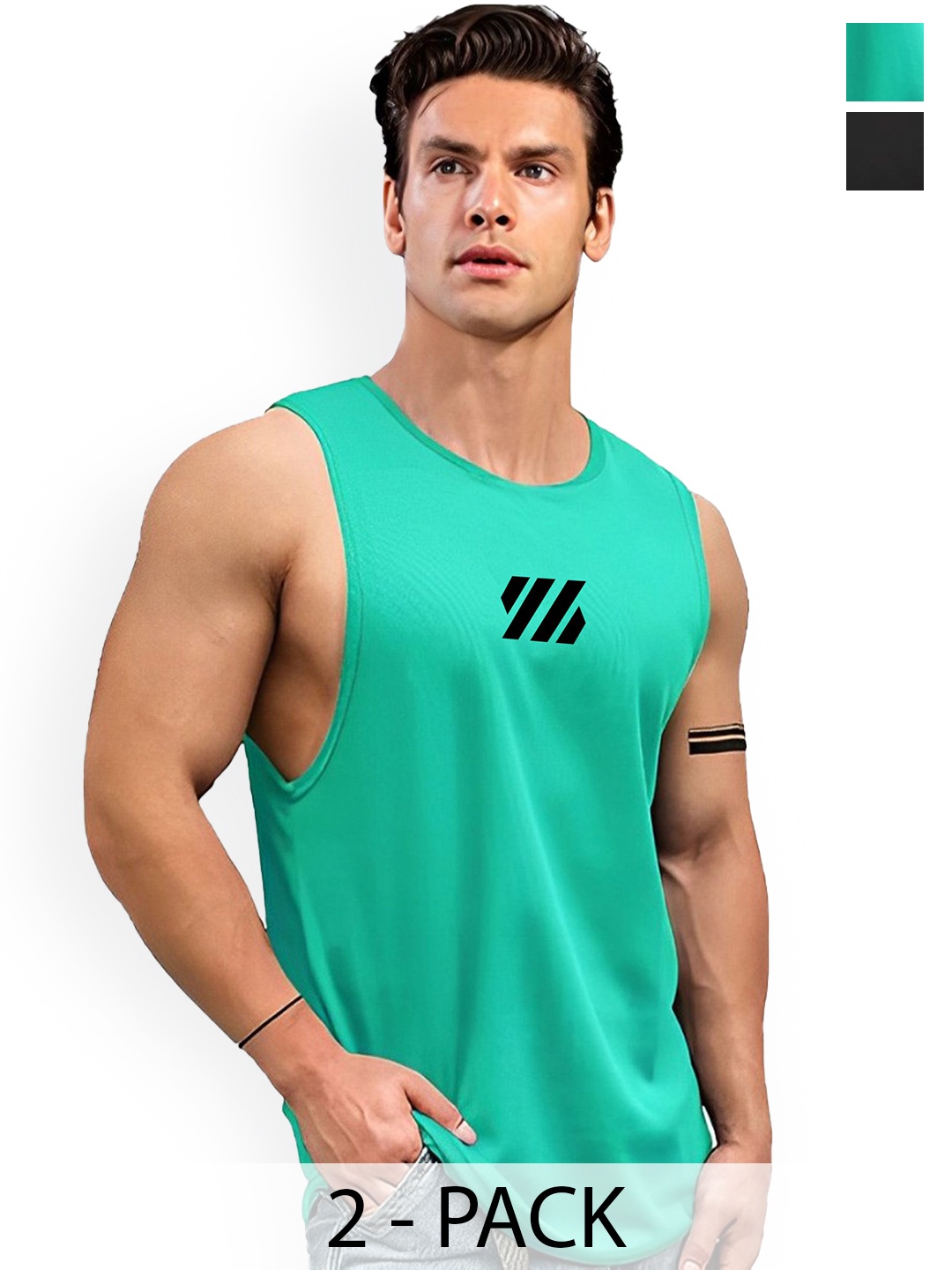 

AUSK Pack Of 2 Printed Sleeveless Gym Innerwear Vests A753+762, Green