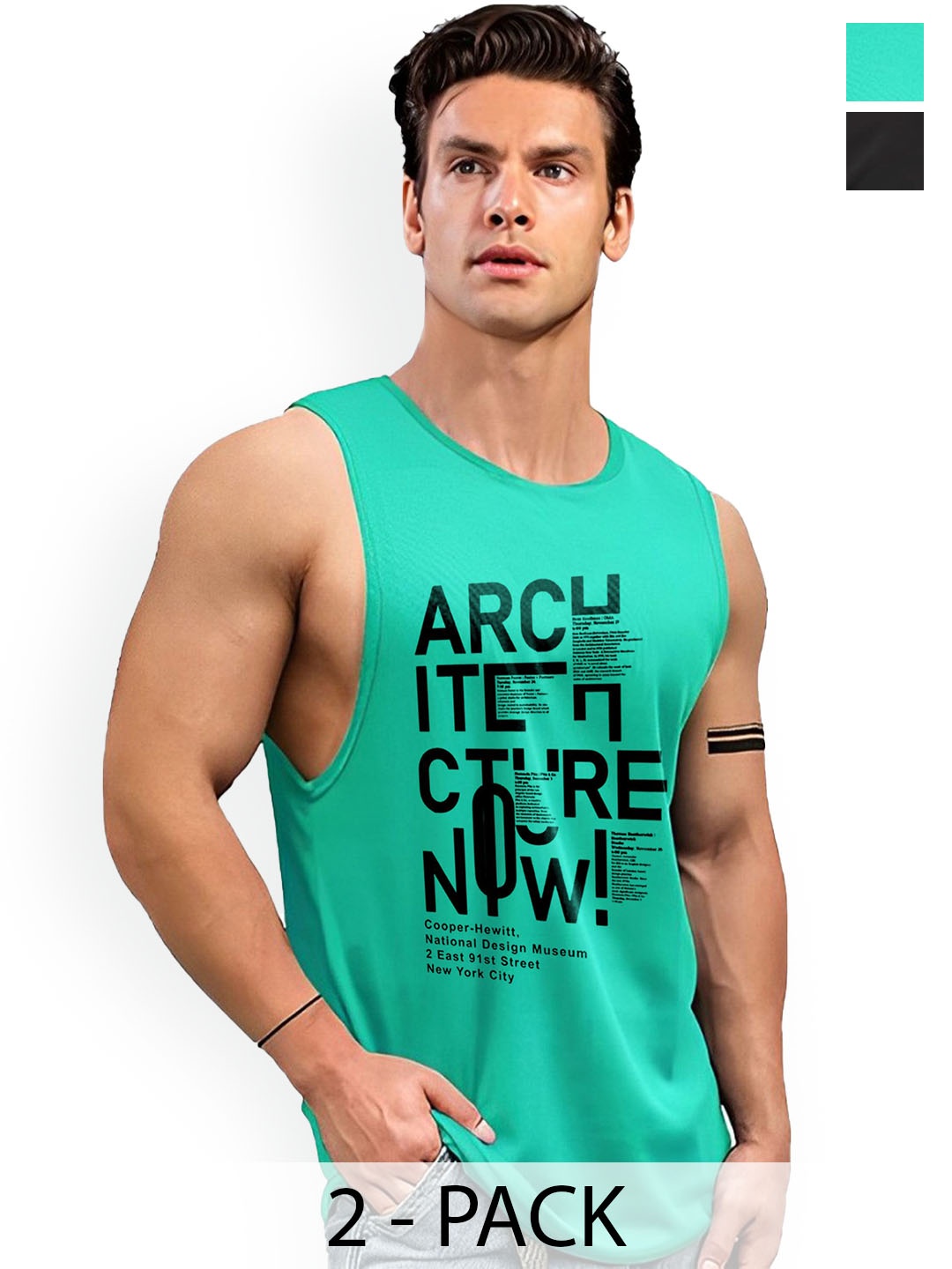 

AUSK Pack Of 2 Printed Sleeveless Gym Innerwear Vests A716+738, Green