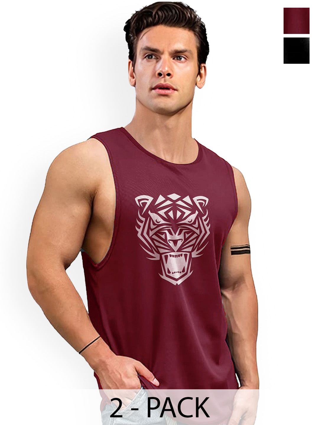 

AUSK Men Pack Of 2 Printed Gym Innerwear Vests A719+737, Black