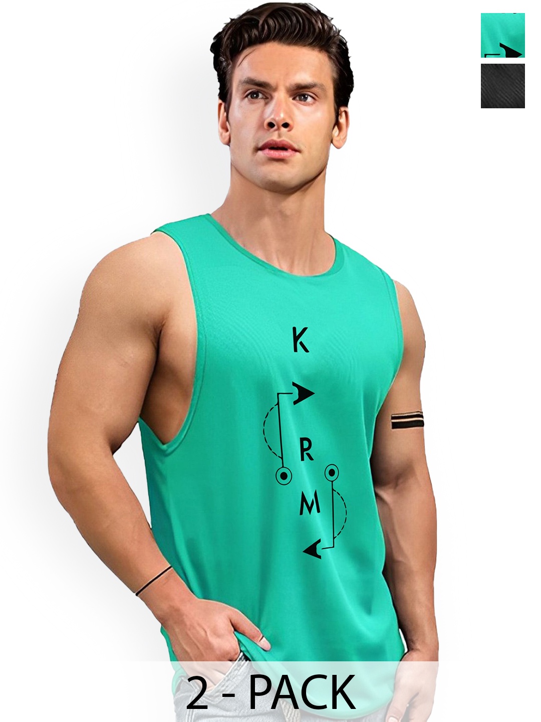 

AUSK Pack Of 2 Printed Sleeveless Round Neck Innerwear Vests A724+753, Black
