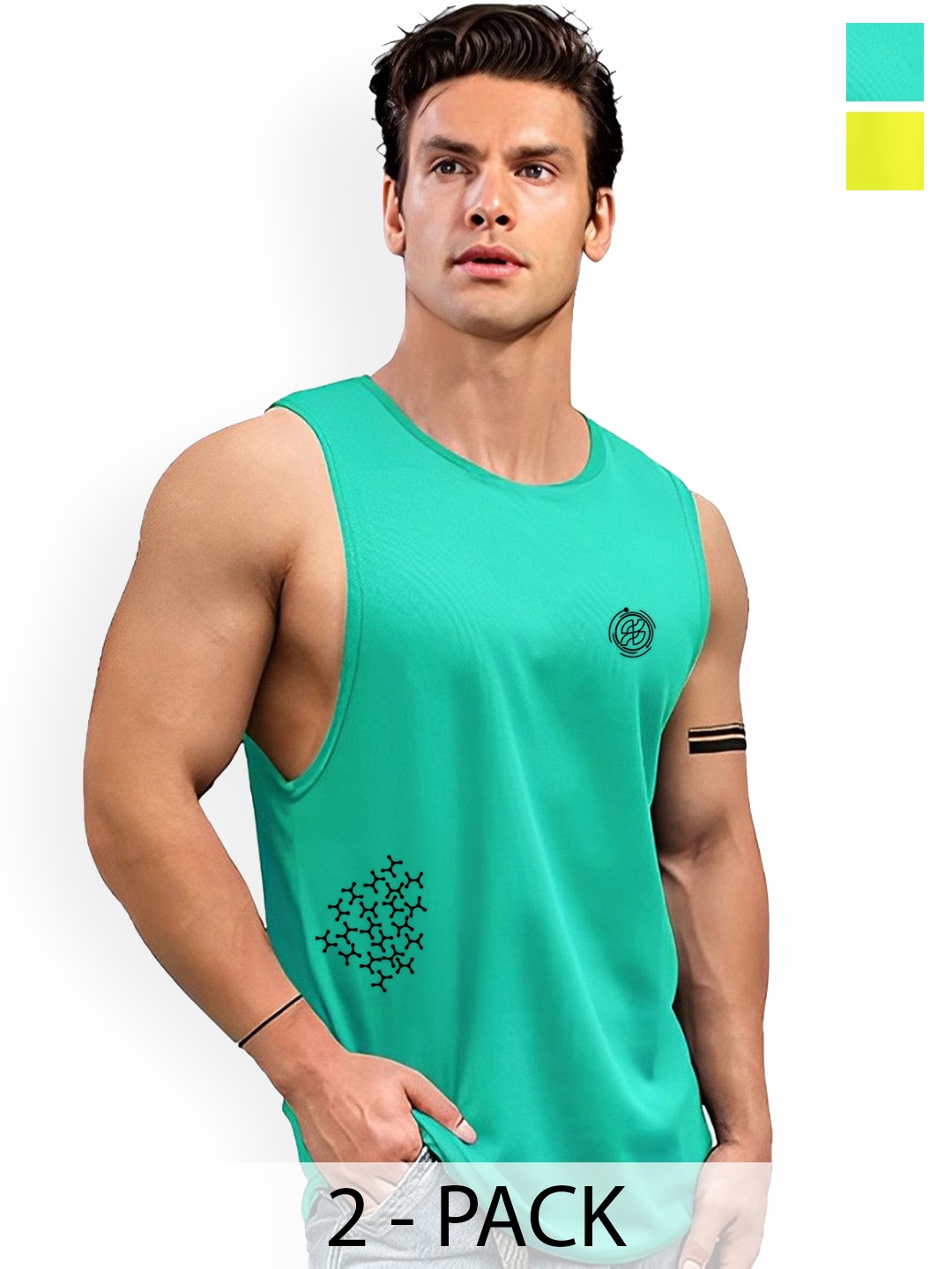 

AUSK Men's Pack Of 2 Printed Sleeveless Gym Innerwear Vests A751+754, Green