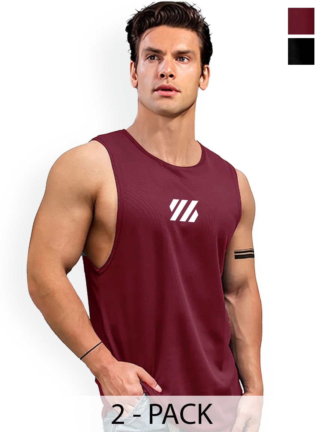 

AUSK Pack Of 2 Printed Sleeveless Round Neck Innerwear Vests A737+764, Maroon