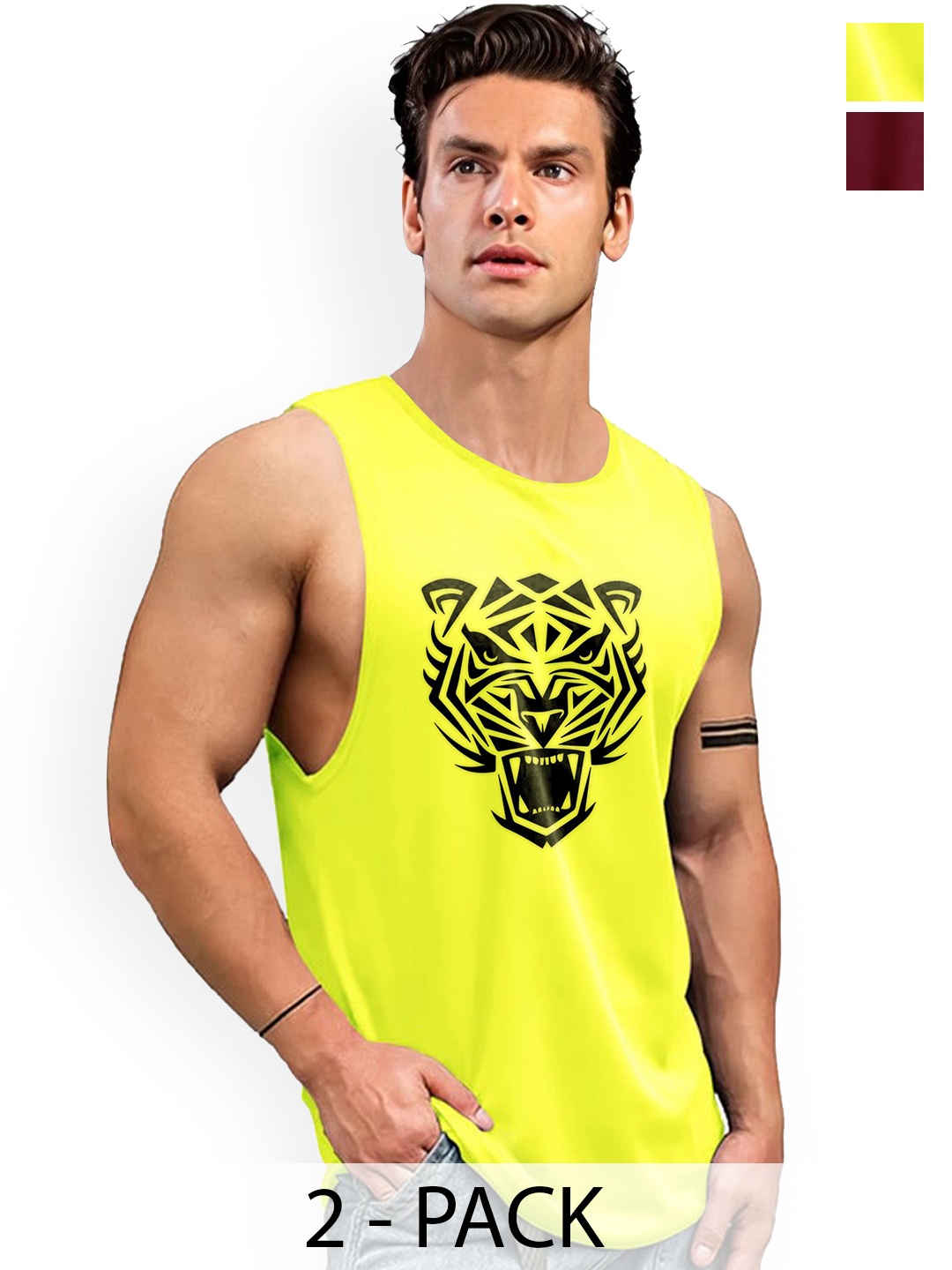 

AUSK Pack Of 2 Printed Sleeveless Gym Innerwear Vests A722+726, Maroon