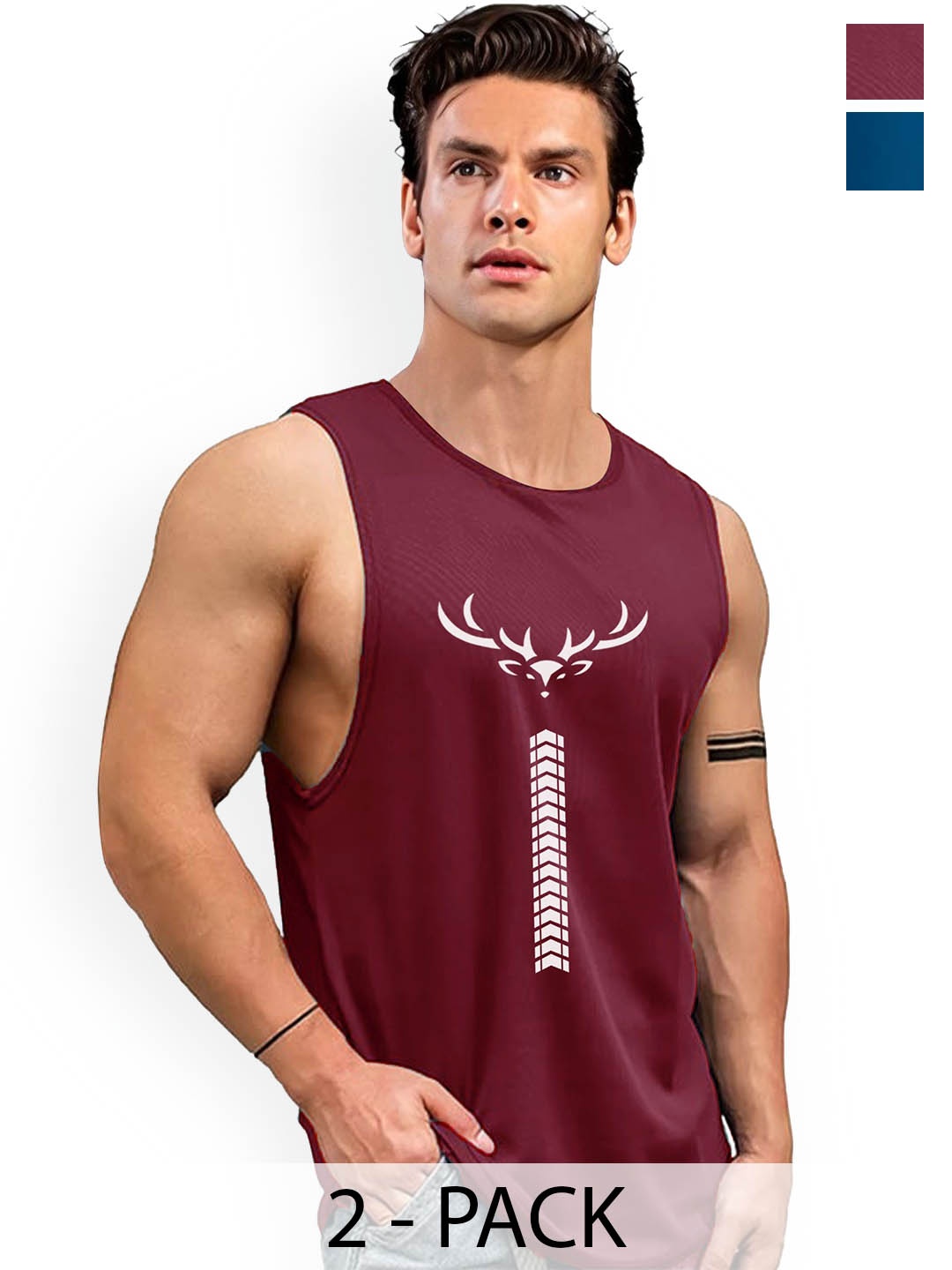 

AUSK Pack Of 2 Printed Gym Innerwear Vests A721+749, Maroon