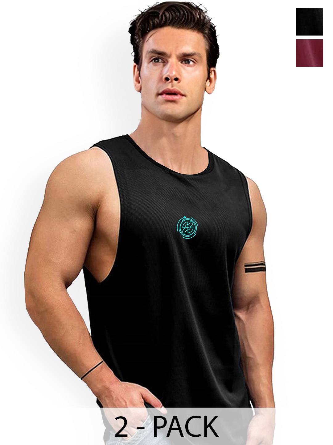 

AUSK Men Round Neck Sleeveless 2 Pcs Printed Gym Innerwear Vests A730+756, Maroon