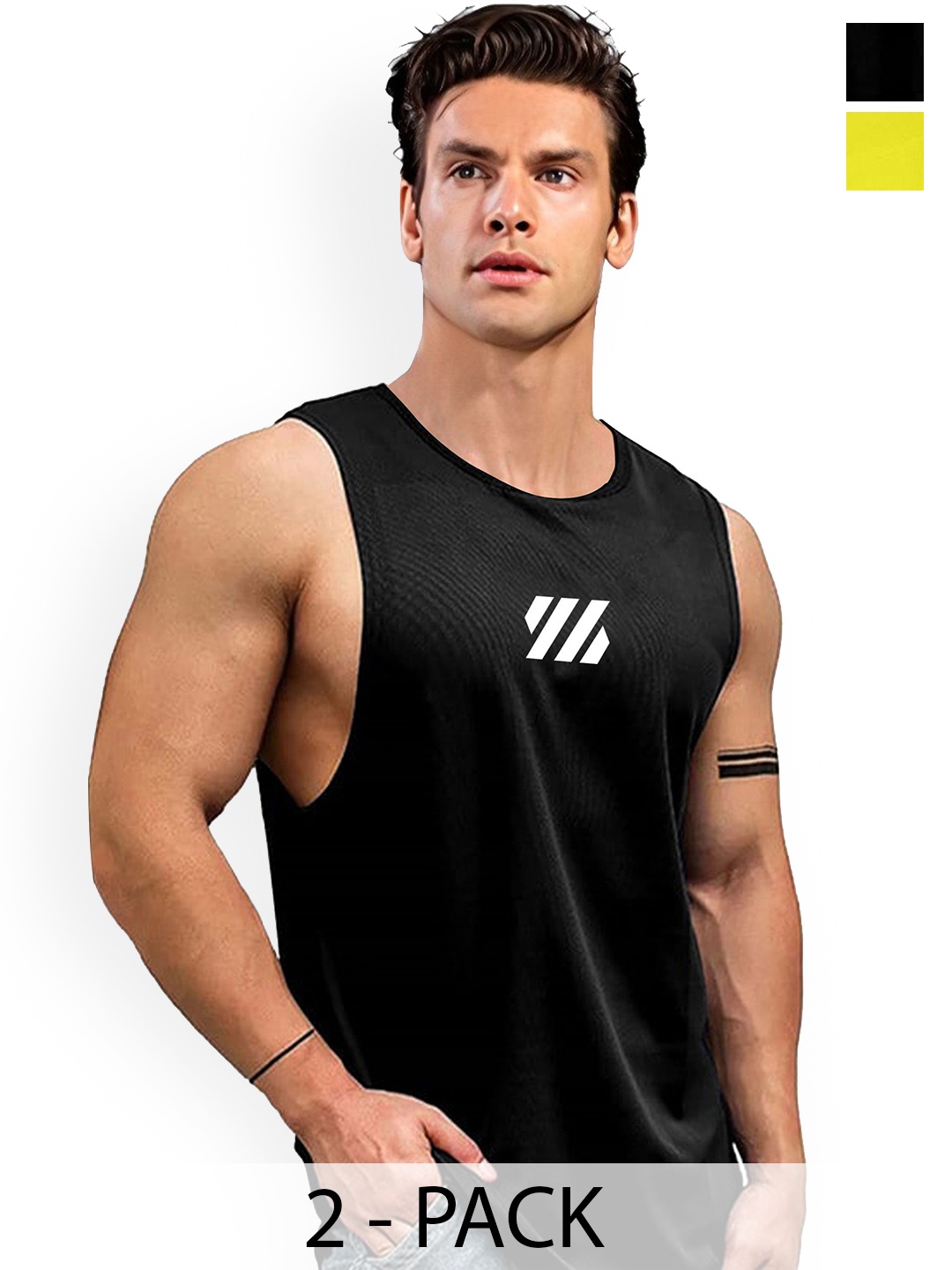 

AUSK Men Pack Of 2 Printed Gym Innerwear Vests, Black