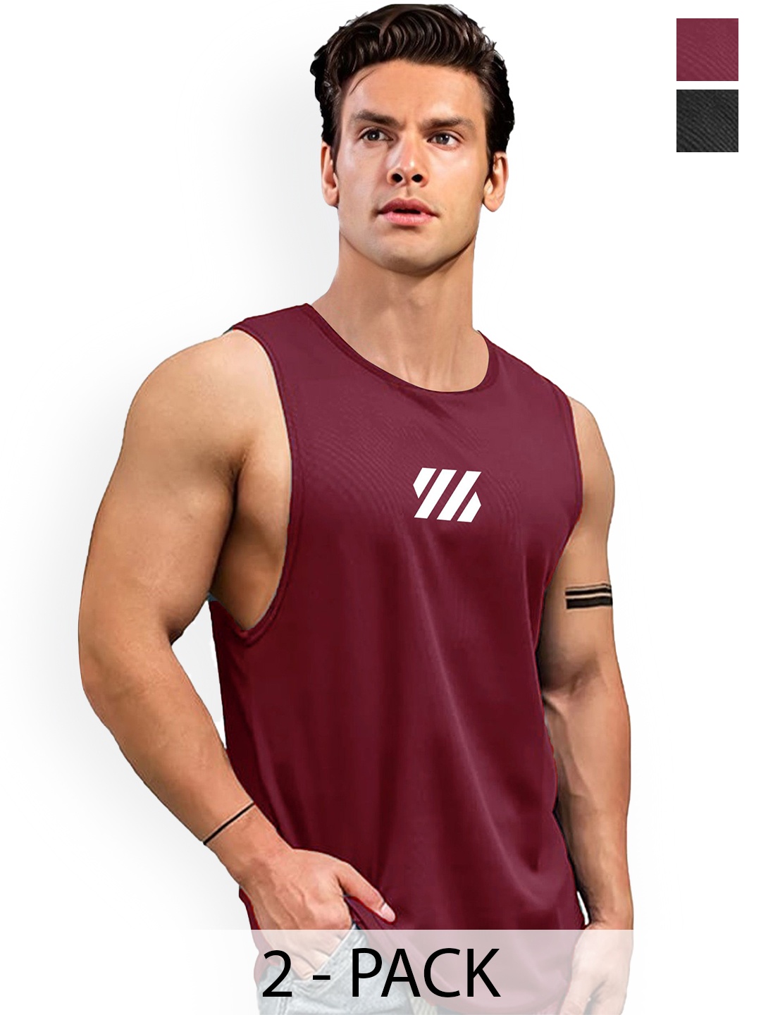 

AUSK Pack Of 2 Printed Gym Innerwear Vests A723+764, Maroon
